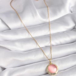 316L Çelik Gold Renk Pembe Sedefli Daire Model Kadın Kolye