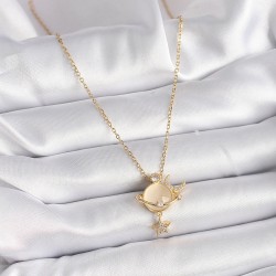 316L Çelik Gold Renk Zincir Zirkon Taşlı Sarı Mineli Ay Yıldız Model Kadın Kolye