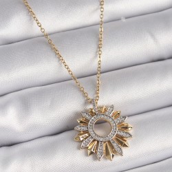 316L Çelik Gold Renk Zincir Zirkon Taşlı Mix Güneş Model Kadın Kolye