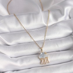 316L Çelik Gold Renk Zincir Zirkon Taşlı Bulut Model Sallantı Damla Figür Kadın Kolye