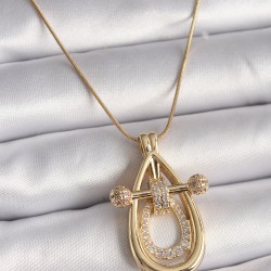 316L Çelik Gold Renk Zincir Zirkon Taşlı Vintage Model Kadın Kolye