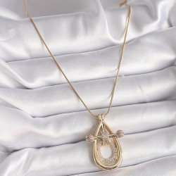316L Çelik Gold Renk Zincir Zirkon Taşlı Vintage Model Kadın Kolye
