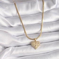 316L Çelik Gold Renk İtalyan Zincir Zirkon Taşlı Kalp Figür Kadın Kolye