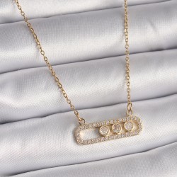 316L Çelik Gold Renk Zincir Zirkon Taşlı Messika Model Kadın Kolye