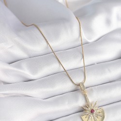 316L Çelik Gold Renk Zirkon Taşlı Yıldız Model Kadın Kolye