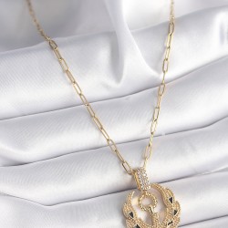 316L Çelik Gold Renk Zirkon Taşlı Anka Kuşu Model Kadın Kolye