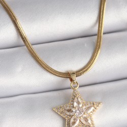 316L Çelik Gold Renk İtalyan Zincir Zirkon Taşlı Yıldız Model Kadın Kolye