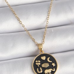 316L Çelik Gold Renk Siyah Şans Kolyesi