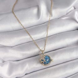 316L Çelik Gold Renk Zincir Zirkon Taşlı Detaylı Mavi Simli Gezegen Model Yıldız Detay Kadın Kolye