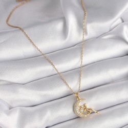 316L Çelik Gold Renk Zincir Zirkon Taşlı Peri Figür Kadın Kolye