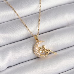 316L Çelik Gold Renk Zincir Zirkon Taşlı Peri Figür Kadın Kolye