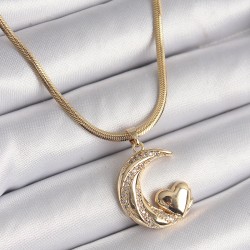 316L Çelik Gold Renk İtalyan Zincir Zirkon Taşlı Halil Figür Kalp Detay Kadın Kolye