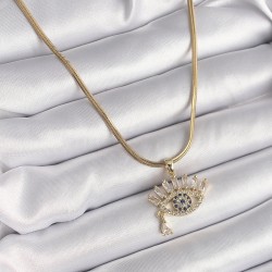 316L Çelik Gold Renk İtalyan Zincir Zirkon Taşlı Göz Model Kadın Kolye