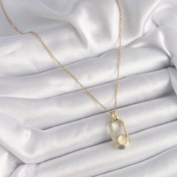 316L Çelik Zincir Gold Renk Beyaz Kedi Göz Model Kadın Kolye