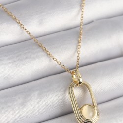 316L Çelik Zincir Gold Renk Beyaz Kedi Göz Model Kadın Kolye