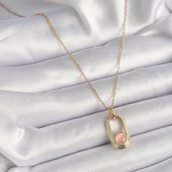 316L Çelik Gold Renk Pembe Kedi Göz Model Kadın Kolye