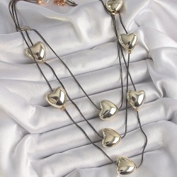 Pirinç Füme Renk Zincir 3D Gold Kalp Model Kadın Kolye