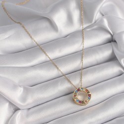 316L Çelik Gold Renk Zincir Renkli Zirkon Taşlı Xoxo Model Kadın Kolye