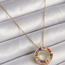 316L Çelik Gold Renk Zincir Renkli Zirkon Taşlı Xoxo Model Kadın Kolye