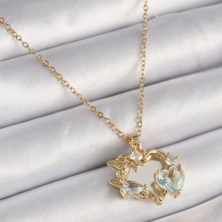 316L Çelik Gold Renk Zincir Ayna Kalp Model Zirkon Taşlı Kadın Kolye