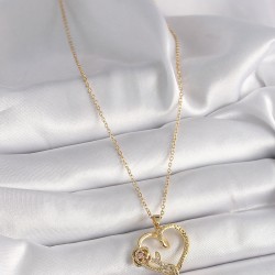 316L Çelik Gold Renk Zincir Zirkon Taş Detaylı Kalp Figür Gül Detay Kadın Kolye