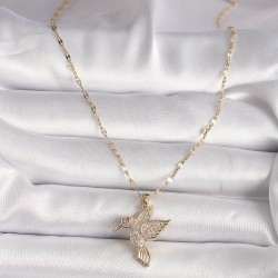 316L Gold Renk Zirkon Taşlı Sinek Kuşu Model Kadın Kolye