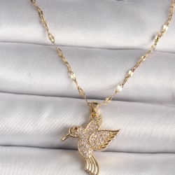 316L Gold Renk Zirkon Taşlı Sinek Kuşu Model Kadın Kolye