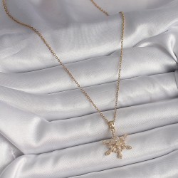 316L Çelik Gold Renk Zincir Zirkon Taşlı Kar Tanesi Model Kadın Kolye