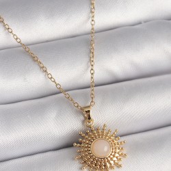 316L Çelik Gold Renk Zincir Beyaz Mineli Güneş Model Kadın Kolye