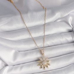316L Çelik Gold Renk Zincir Zirkon Taşlı Çiçek Model Kadın Kolye