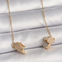 316L Çelik Gold Renk Zincir Zirkon Taşlı Mıknatıslı Kalp Model Kadın Kolye