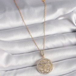316L Çelik Gold Renk Zincir Zirkon Taşlı Lotus Model Kadın Kolye