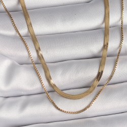 316L Çelik Gold Renk 2'Li İtalyan Zincir Model Kadın Kolye