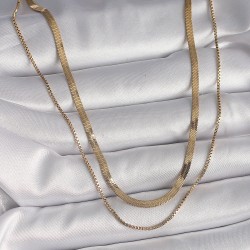316L Çelik Gold Renk 2'Li İtalyan Zincir Model Kadın Kolye