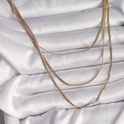 316L Çelik Gold Renk 3'Lü Yassı Zincir Model Kadın Kolye