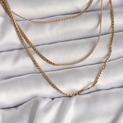 316L Çelik Gold Renk 3'Lü Yassı Zincir Model Kadın Kolye