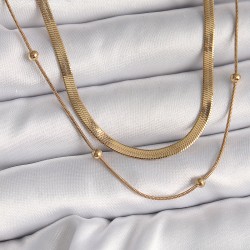 316L Çelik Gold Renk 2'Li İtalyan Zincir Topçuk Detay Kadın Kolye