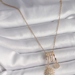 316L Çelik Gold Renk Zincir Zirkon Taşlı Sallantı Kutup Yılıdızı Model Kadın Charm Kolye