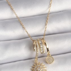316L Çelik Gold Renk Zincir Zirkon Taşlı Sallantı Kutup Yılıdızı Model Kadın Charm Kolye