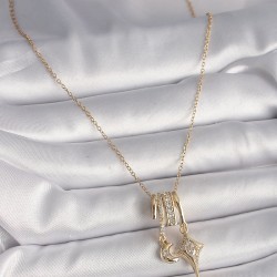 316L Çelik Gold Renk Zincir Sallantı Zirkon Taşlı Hilal Yılıdız Model Kadın Charm Kolye