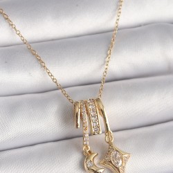 316L Çelik Gold Renk Zincir Sallantı Zirkon Taşlı Hilal Yılıdız Model Kadın Charm Kolye