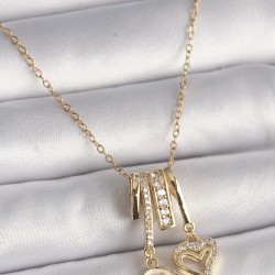 316L Çelik Gold Renk Zincir Sallantı Minimal Portre Gül Model Kalp Detay Kadın Charm Kolye