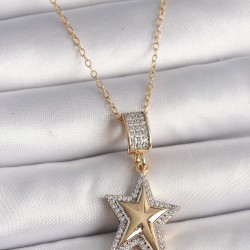 316L Çelik Gold Renk Zincir Zirkon Taşlı Yıldız Model Kadın Kolye