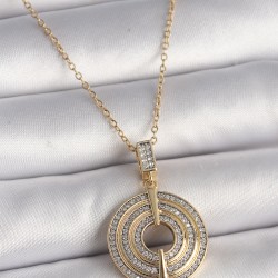 316L Çelik Gold Renk Zincir Zirkon Taşlı Madalyon Model Kadın Kolye