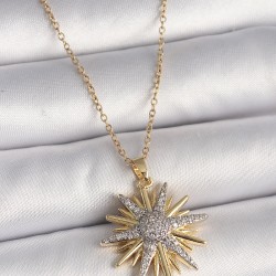 316L Çelik Gold Renk Zincir Zirkon Taşlı Kuzey Yıldızı Model Kadın Kolye