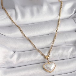 316L Çelik Gold Renk Zincir 3D İnci Kalp Model Kadın Kolye