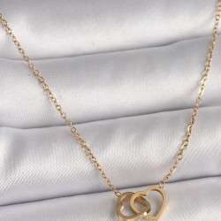 316L Çelik Gold Renk Zincir Birleşik Kalp Model Kadın Kolye