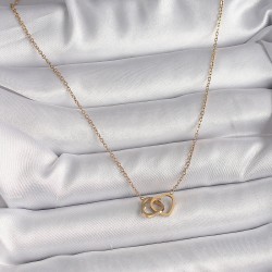 316L Çelik Gold Renk Zincir Birleşik Kalp Model Kadın Kolye