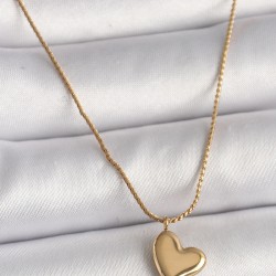 316L Çelik Gold Renk Zincir Kalp Figür Kadın Kolye