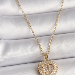 316L Çelik Gold Renk Zincir Zirkon Taşlı Kalp Model Kadın Kolye